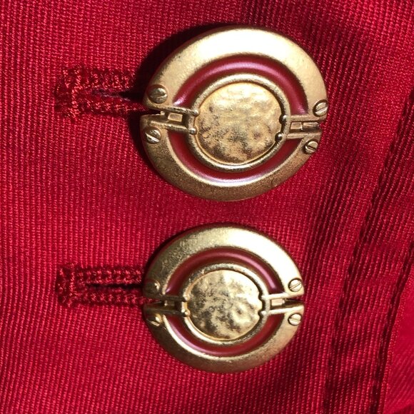 Vintage Vibrant Red Raincoat with Chic Gold Buttons - Stay Stylish & Dry! - Picture 14 of 14